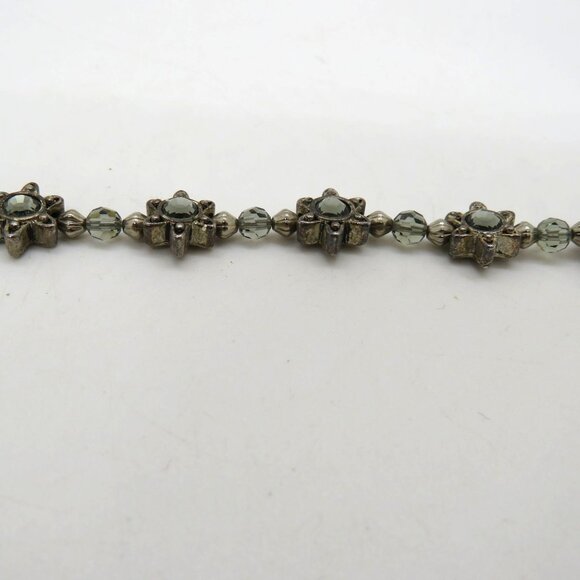 Floral Bracelet Silver Tone Gray Crystal Bead Star Accents Magnetic Closure - Picture 5 of 14